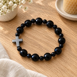 Różaniec na rękę - damski - black stone