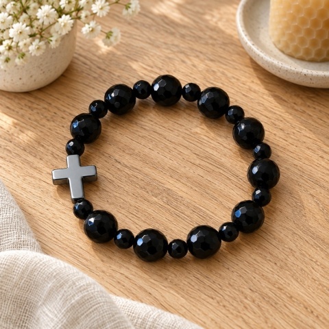 Różaniec na rękę - damski - black stone