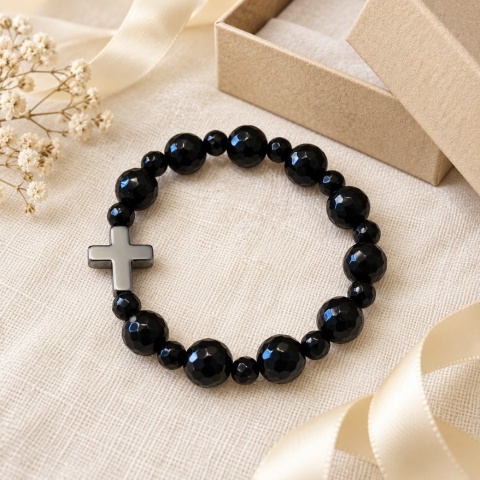 Różaniec na rękę - damski - black stone